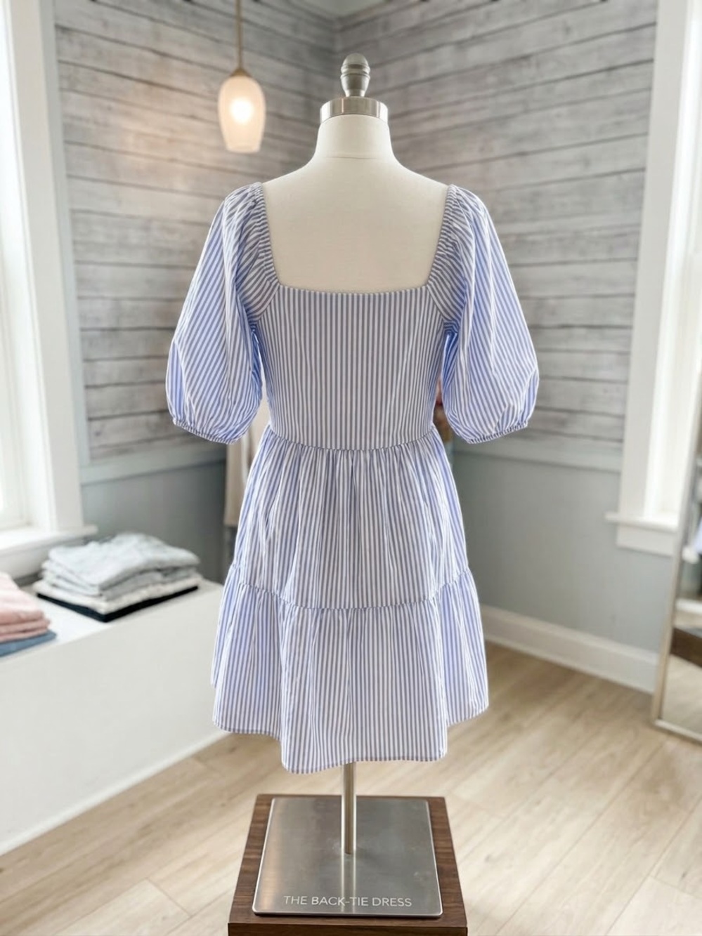 Coastal Chic Blue & White Stripe Tier Dress - Back Tie Large